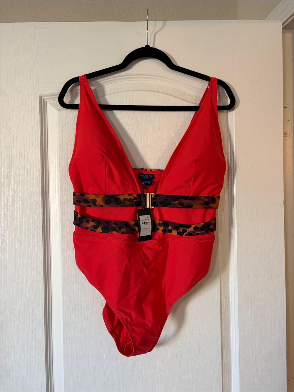 Fashion to Figure Red One-Piece Swimsuit with Leopard Waist Straps
